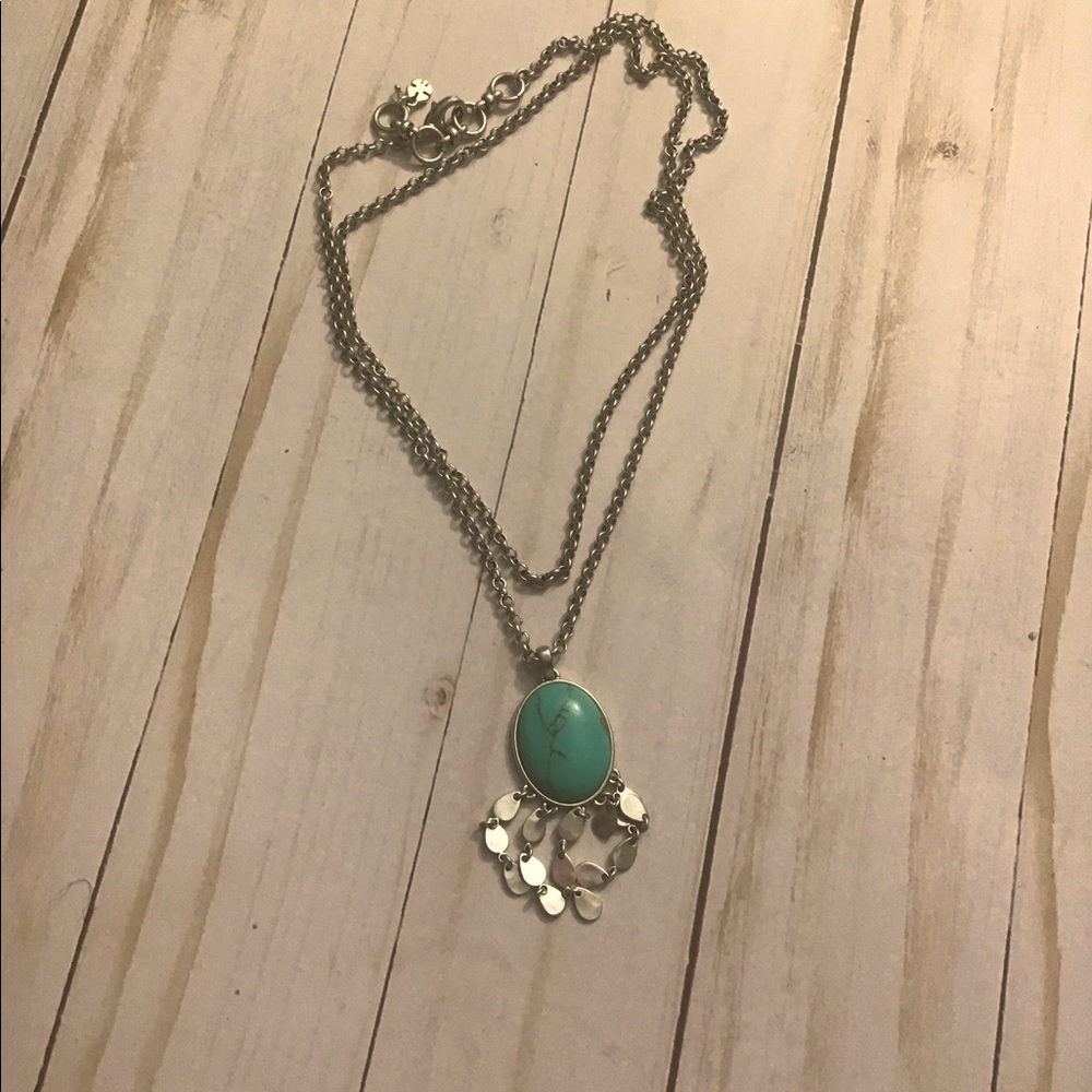 Long turquoise silver hippie/Bohemian necklace